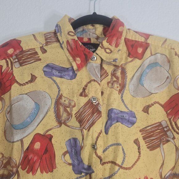 Dockers Vintage Western Button Down Shirt Women Medium Equestrian Cowboy Yellow - Picture 2 of 10